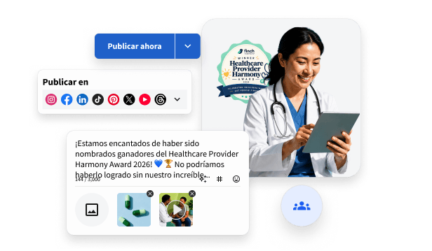 Gráfico que muestra una publicación en redes sociales con interacciones, me gusta y etiquetas