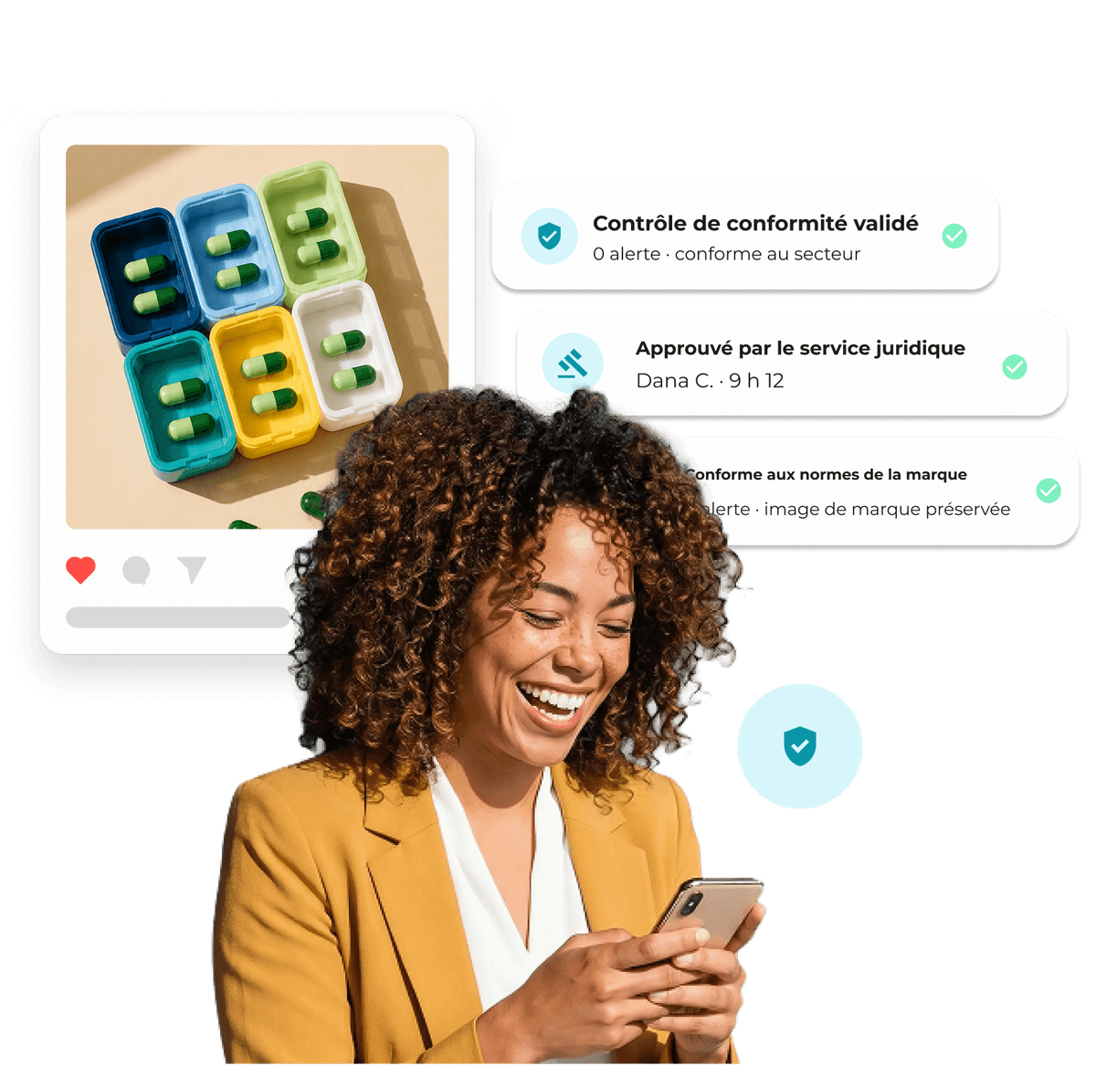 Publication sur les médias sociaux avec le logo Proofpoint et le processus d'approbation
