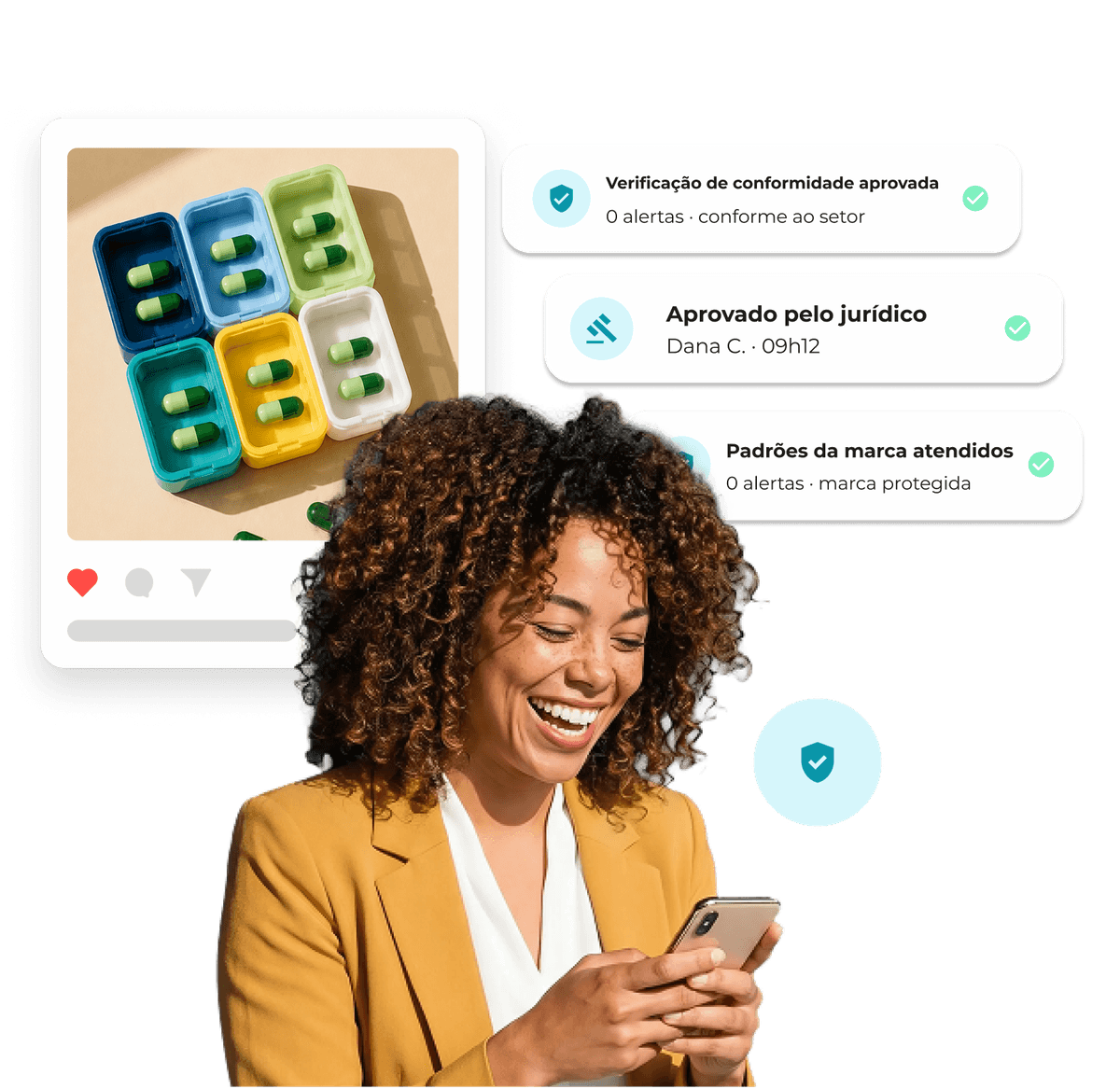 Postagem em rede social com o logotipo da Proofpoint e processo de aprovação