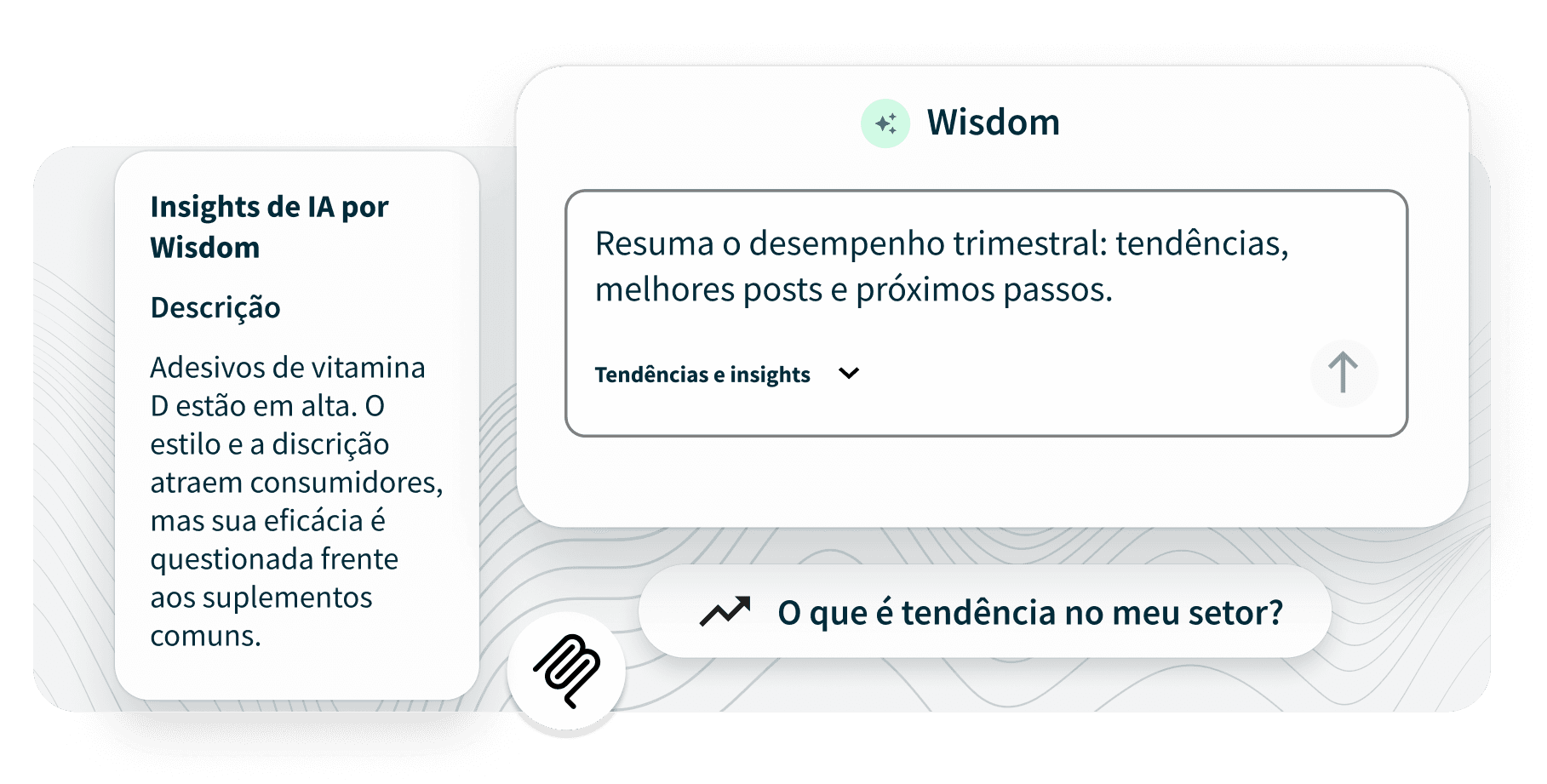 UI screenshot of Wisdom AI tool showing a query input and an AI-generated insight about Vitamin D patch trends.