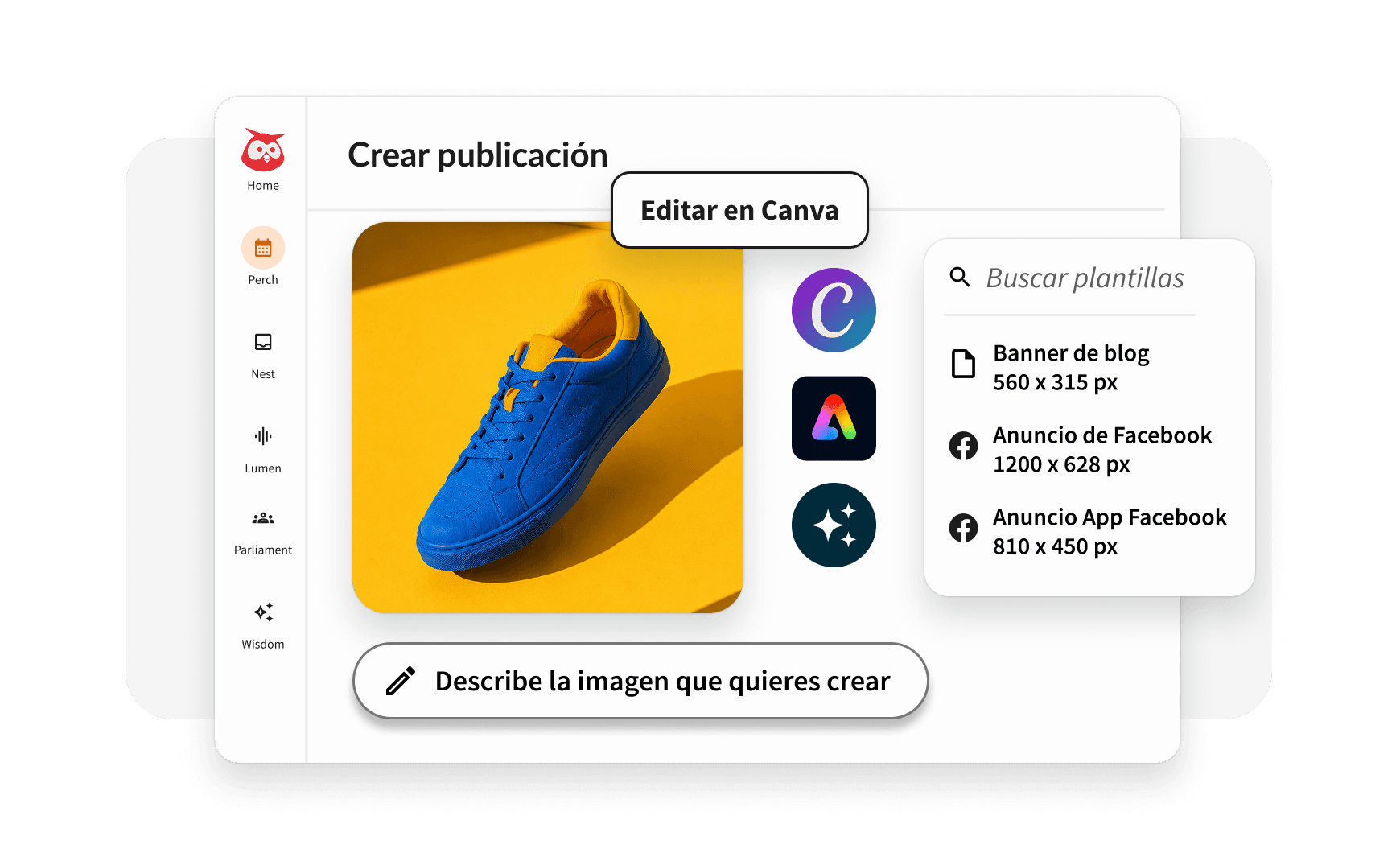 Plantillas, biblioteca multimedia y herramientas de publicación de Canva de Hootsuite