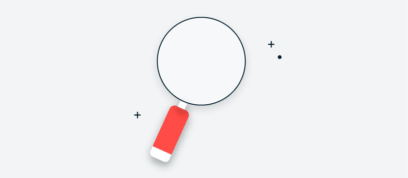 A simple magnifying glass icon in dark blue outline with a red and white handle, shown against a white background