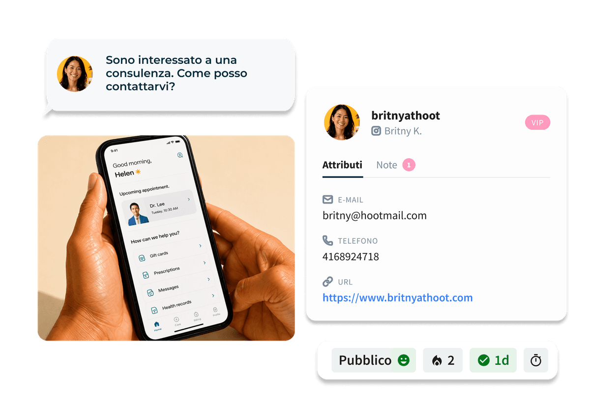 Funzionalità della casella di posta di Hootsuite che mostrano gli attributi e le note dei contatti